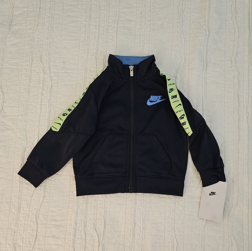 Nike Navy Blue and Neon Green Track Jacket, 12 months